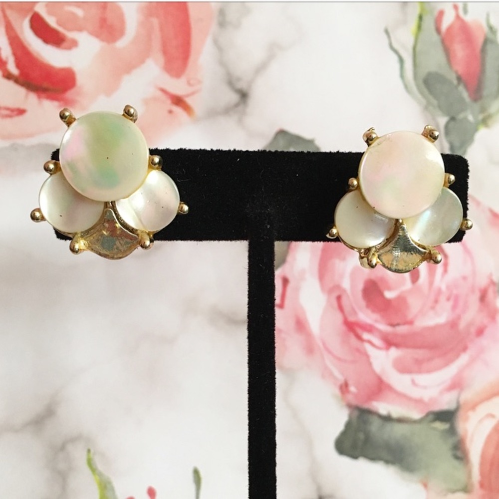 Iridescent Round Clip On Earrings